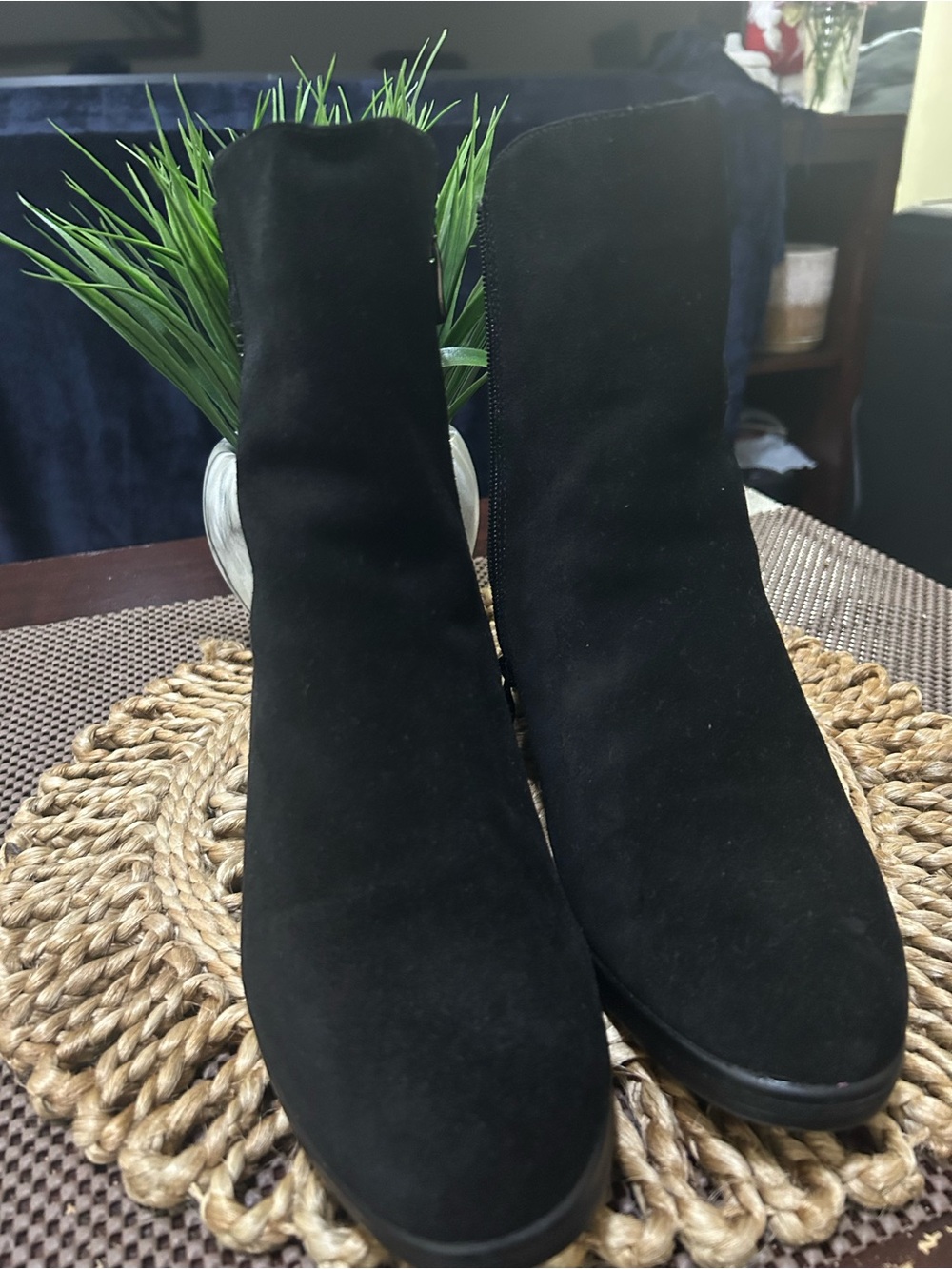 Women's Black Suede Ankle Booties with Side Zip